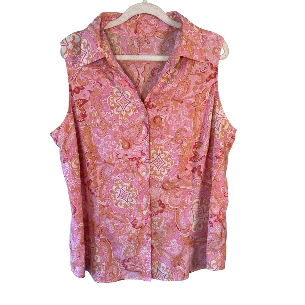 Paisley Retro Vintage Inspired Pink Sleeveless Blouse Size L XL Boho Summer